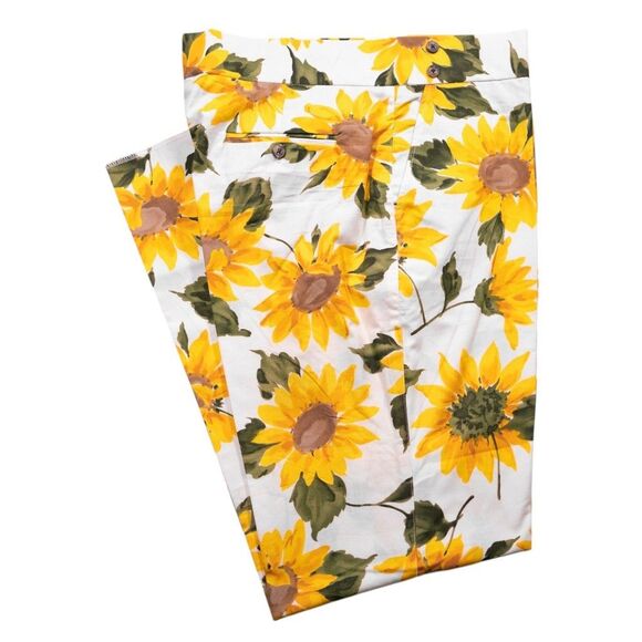 Mens Gurkha Pants 38 Sunflower Floral Yellow White Trousers Straight Flat Front